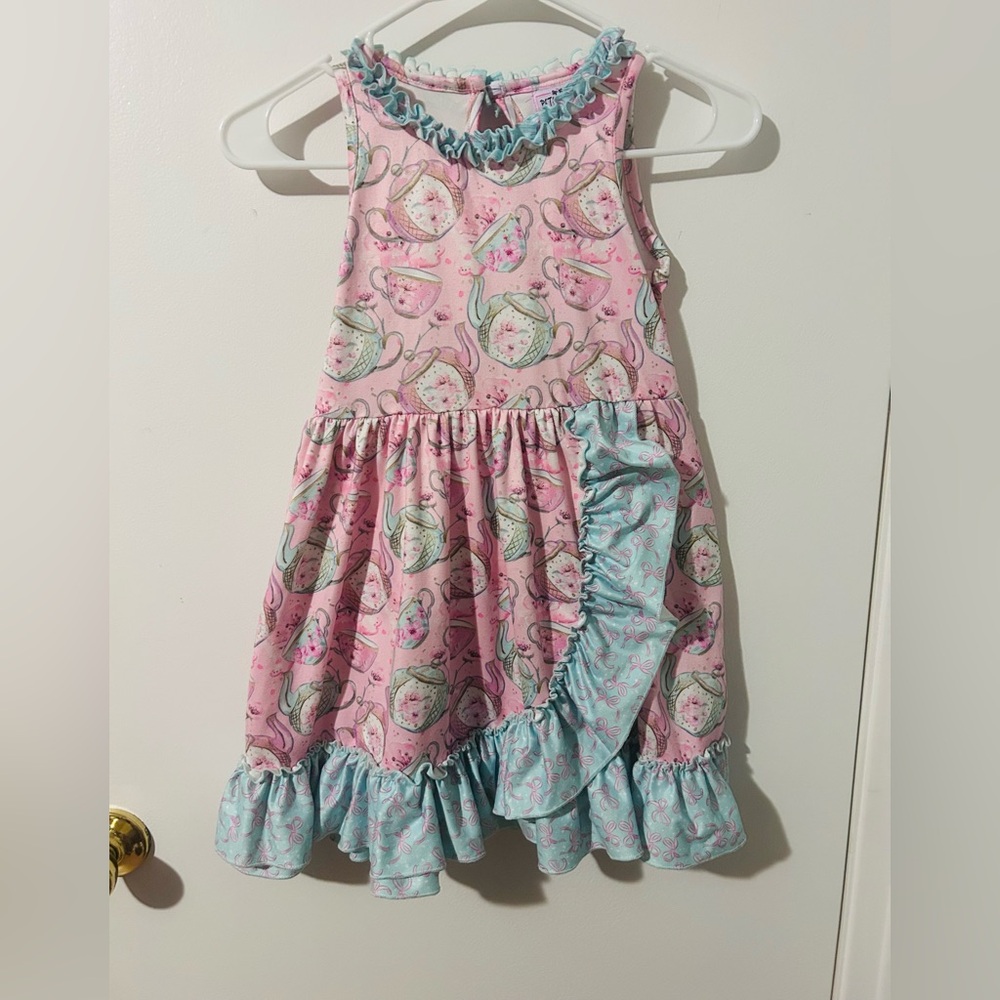 Pete + Lucy Cherry Blossom Tea Party Dress Pink & Blue Ruffle Dress, Size 6 - Picture 7 of 12